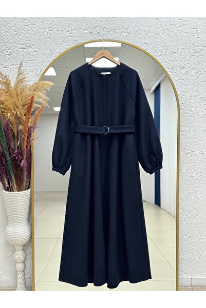 MİHRA STORE معطف فاتوما بحاشية مطاطية وسحاب مخفي-NL1181 أزرق داكن