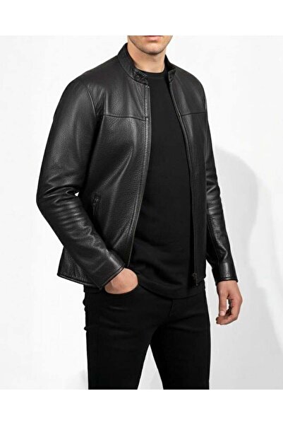 TerziAdemAltun معطف من جلد الخراف الأصلي بنسبة 100%، أسود T13234