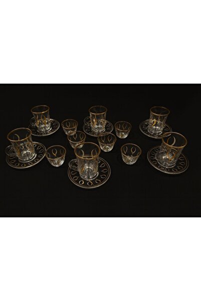 MASA 6-piece tea set with 6 glass saucers and 6 gold cups (18 pieces)