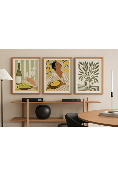 woodhomeworks Pictură abstractă din 3 piese cu cadru din lemn Home Home Livin...