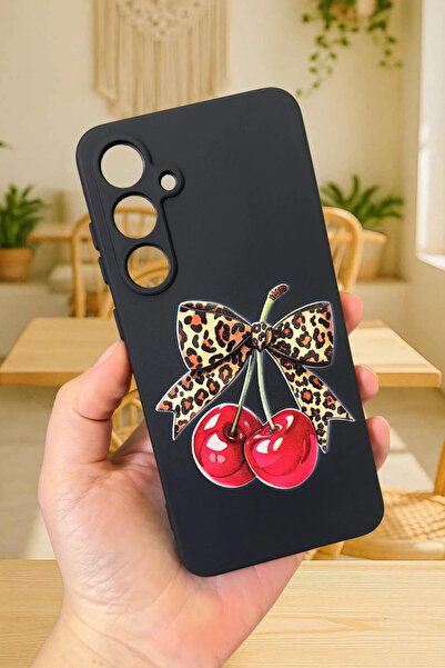 Vip Case Samsung Galaxy A55 Compatible Cherry Leopard Bow Patterned Silicone Shock-Absorbing Classic Rubber Case 277