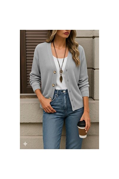 vuvutasarım New Season Long Sleeve Button Detailed Women's Knitwear Cardigan Js2008