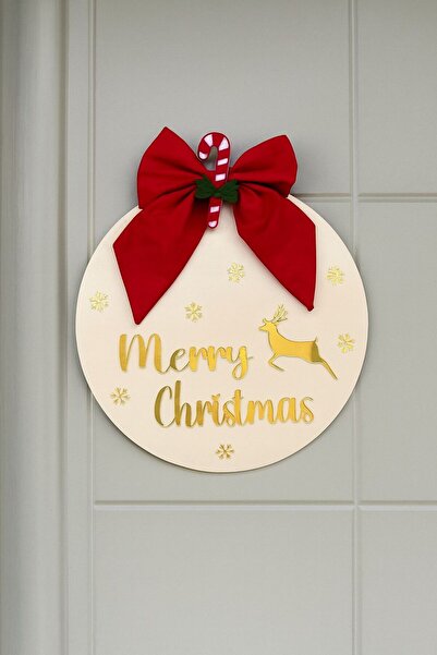 Bonika Christmas Door Ornament - Wooden Door Ornament with Red Bow