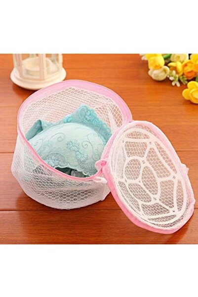 Generic Mesh laundry bag for bras, with zipper, pink and white color, protects underwear in the washing machine