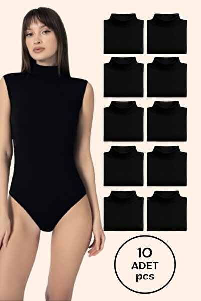 Altınay Women's Cotton Half Turtleneck Zero Sleeve Snap Fastener Bodysuit (3 Pieces)