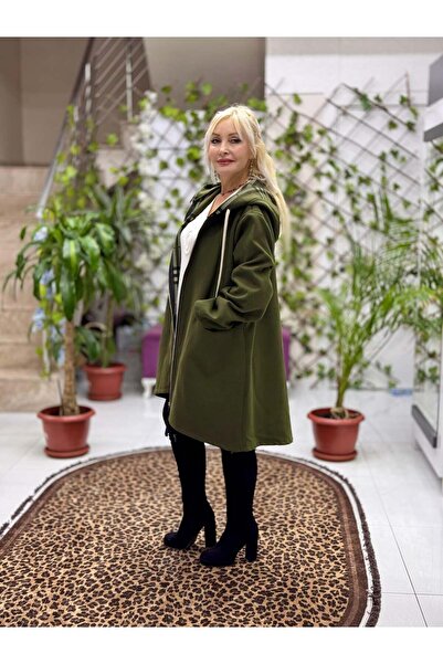 Punta Otantik Yg12589 Plaid Hooded Italian Cashmere Coat Khaki