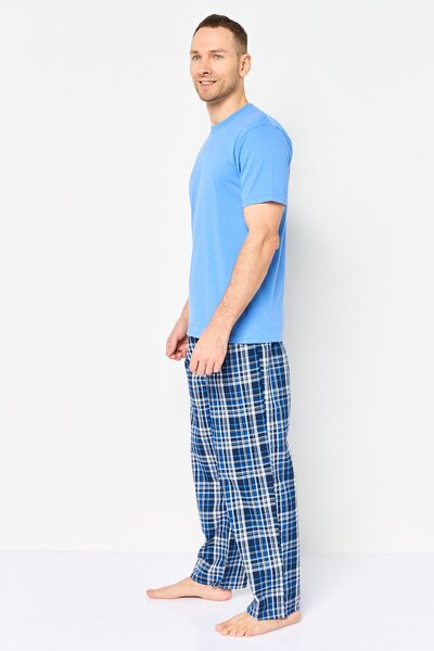 Algspar Men 2 Pieces Checkered Top And Pants Nightwear Set, Multicolor