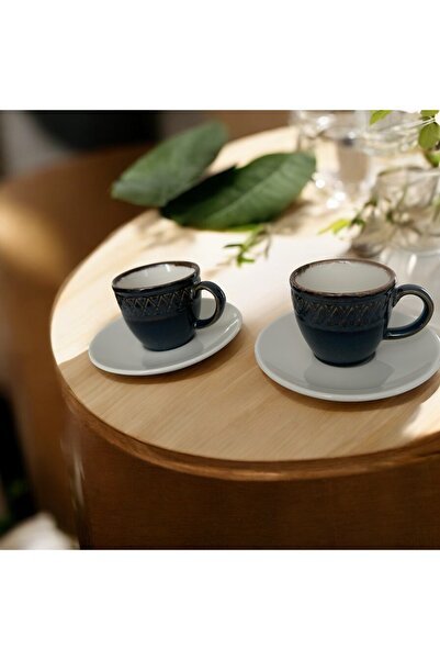 İthal 2-Person Blue Patterned Ceramic Coffee Cup