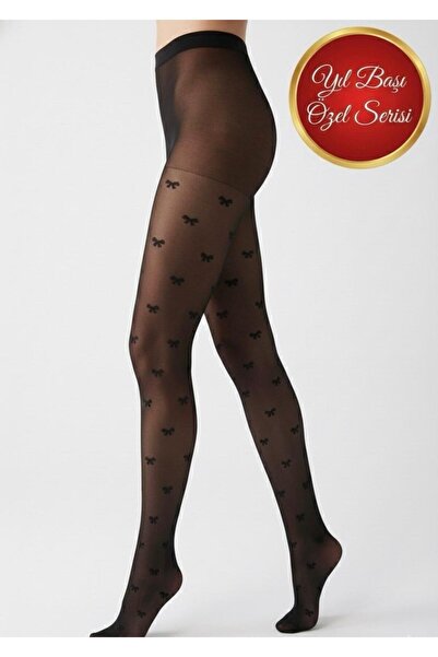 DÜVEN New Year's Special Black Patterned Pantyhose - New Year