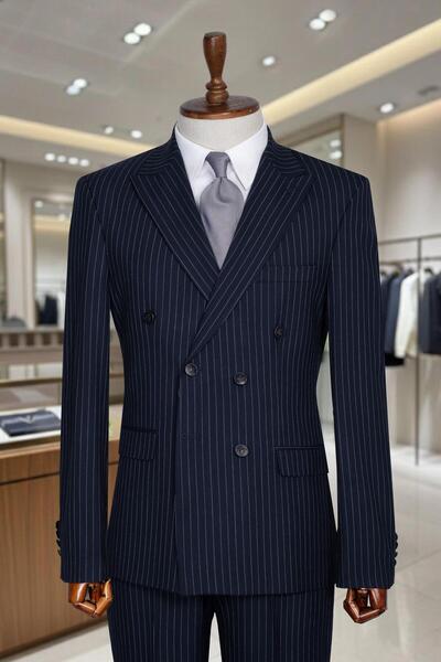 Salihtarzz İtalyan Kesim Slim Fit Çizgili Laci Kruvaze Takım Elbise – SD42305