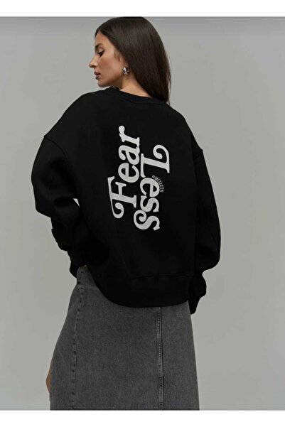 Hunors Sportswear & Company سويت شيرت Fear Less مطبوع مصنوع من القطن برقبة دا...