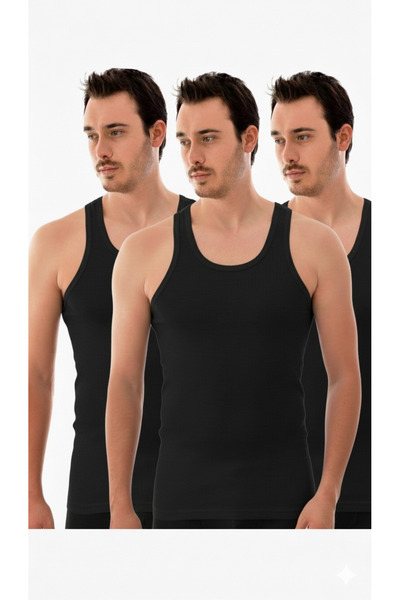 BEYAZTOPTAN Men's Black Cotton Combed Undershirt Pack of 3 0101 New Season