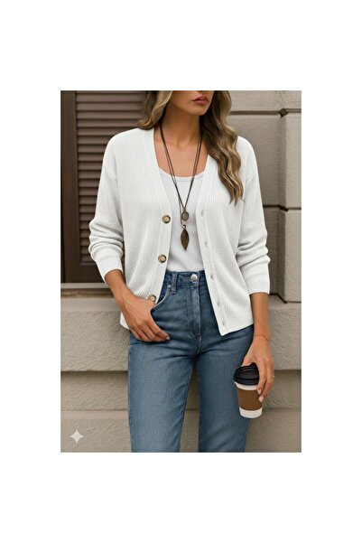 vuvutasarım New Season Long Sleeve Button Detailed Women's Knitwear Cardigan Js2008