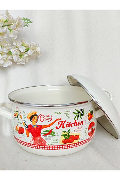 EBRULİEMAYE Kitchen Enamel Pot 5-Liter 24 cm Diameter Milk Yogurt Soup Pot