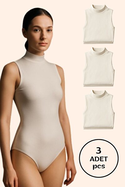 Altınay Women's Cotton Half Turtleneck Zero Sleeve Snap Fastener Bodysuit (3 ...