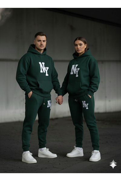 NİCE 3 İplik Winter Ny B Printed Bottom and Top Set Couple Combination – Unisex Tracksuit Set