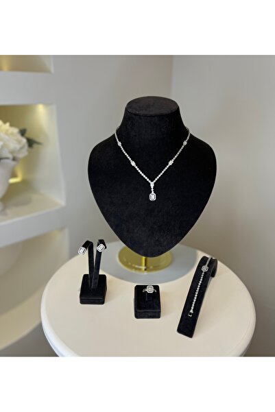 VİYA Joanne Zirkon Taşlı Takı Seti Kolye Küpe (YÜZÜKSÜZ) Bileklik Hediye Set