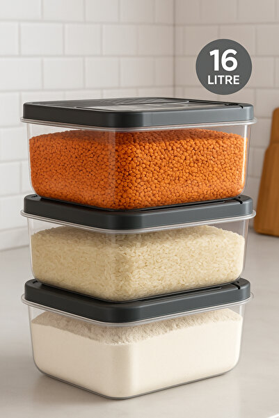 Mim Life 3-Piece Mega Size 16 Lt Sliding Lid Grain Food Storage Container Flo...
