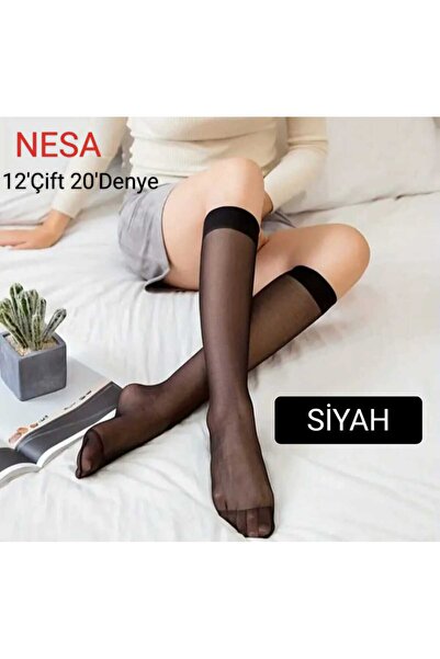 NESA 12 perechi de ciorapi subțiri până la genunchi, 20 de denari, ciorapi de tul pentru femei, 500* negru-economic-