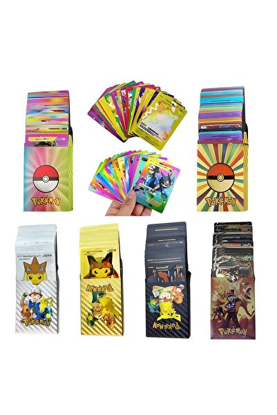 e-life shop Pokemon Vmax Rainbow Gold Black Silver 4-Pack Tcg Card Set 220 Pieces Player & Collector Card Set