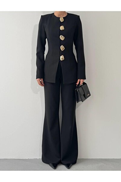 Julidress Large Gold Button Jacket and Pants Premium Design Set