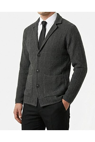 TerziAdemAltun Italian Style S Slim Fit Button Knitwear Jacket Anthracite T13265