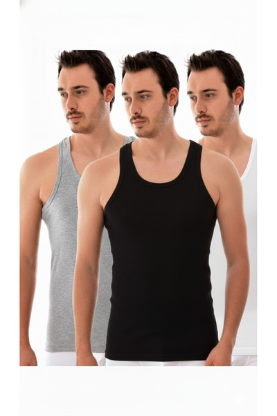 BEYAZTOPTAN Men's Black Cotton Combed Undershirt Pack of 3 0101 New Season