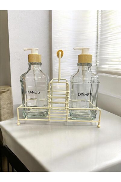 ÖZEL HOME SAVOR Metal Standlı 2’li Cam Sıvı Sabunluk Seti – Şık, Dayanıklı ve...