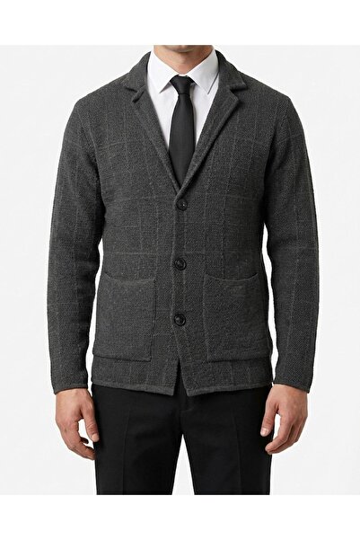 TerziAdemAltun Italian Style S Slim Fit Button Knitwear Jacket Anthracite T13265