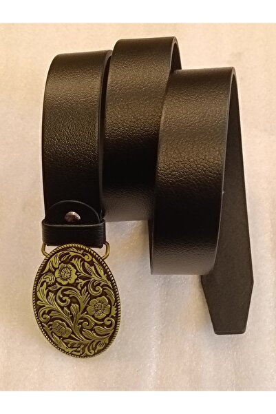 Butik Tülin حزام كاوبوي أصلي من جلد العجل الأصلي للجنسين مع زهور برونزية سودا...