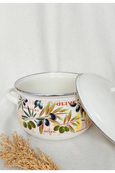 EBRULİEMAYE Olive Harvest Enamel Pot 5-Liter 24 cm Diameter Milk Yogurt Soup Pot