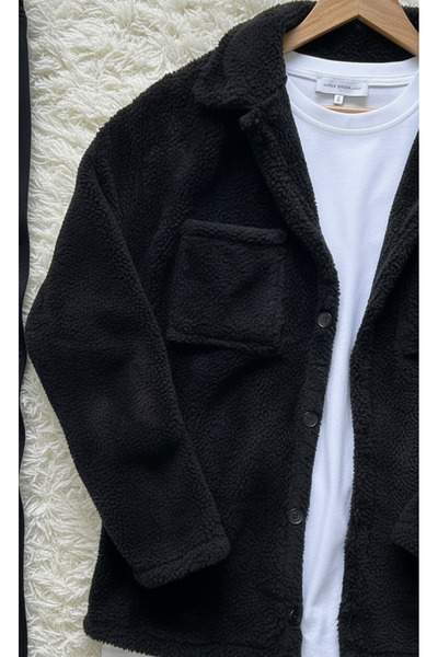 Fifty Color Trend, Men'S, Black, Teddy Sherpa, Plush, Fleece, Jacket, Black, Jogger Sweatpants