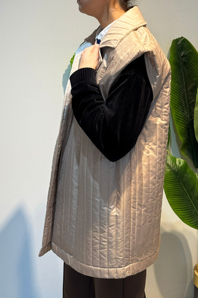 Lale Butik Quilted Belt Detail Vest 51258 Beige