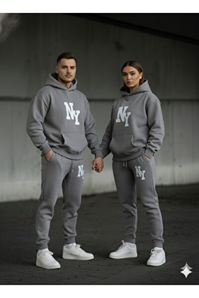NİCE 3 İplik Winter Ny B Printed Bottom and Top Set Couple Combination – Unisex Tracksuit Set
