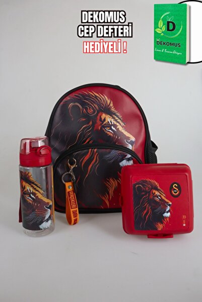 Galatasaray Dekomus Pocket Notebook with Gift Licensed Small Size 32 cm Kindergarten Bag, 500 ml Water Bottle and