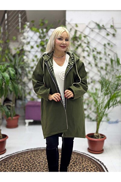 Punta Otantik Yg12589 Plaid Hooded Italian Cashmere Coat Khaki