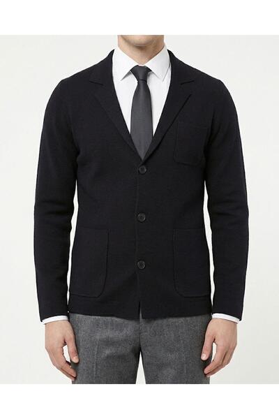 TerziAdemAltun Italian Style S Slim Fit Men's Mono Collar Button Cardigan Black T14842