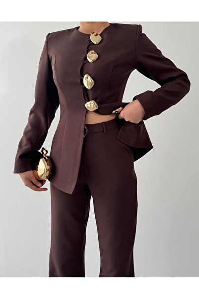 Julidress Large Gold Button Jacket and Pants Premium Design Set