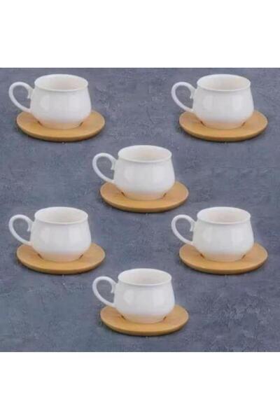 MİEN -23407 Set of 6 Coffee Cups with Bamboo Plates