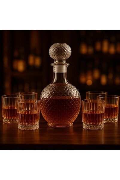 COCEM “Kristal Viski Seti – 7 Parça Premium Kesim Karaf & 6’lı Kristal Bardak...