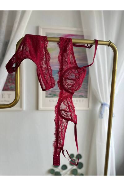 DİA SENSE Kadın Bordo Çiçek Desenli Dantelli Bralet & Romantik İç Giyim Seti ...
