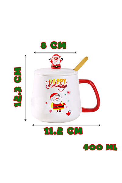 UKR Santa Christmas Mug 14 oz with Spoon & Lid Festive Ceramic Coffee Cup (Santa)