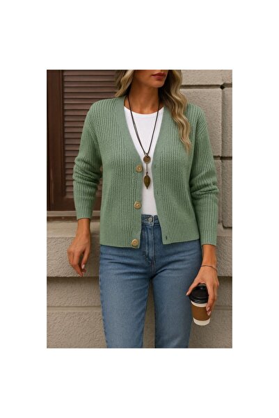 vuvutasarım New Season Long Sleeve Button Detailed Women's Knitwear Cardigan Js2008