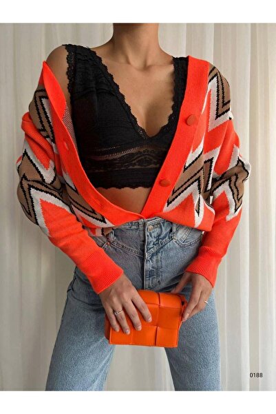 Modafeminen Knitwear Cardigan Tr0188Orange