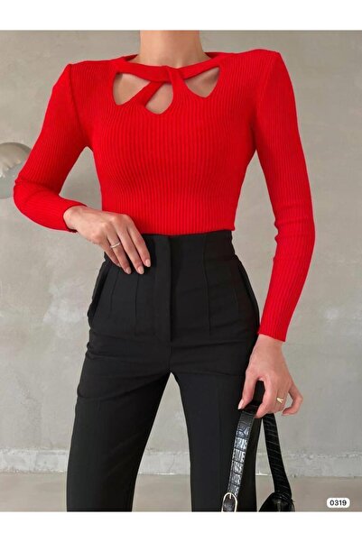 Modafeminen Tricotaj PuloverTR0319 ROȘU