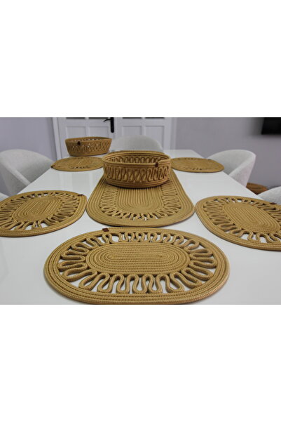 fa collection desing Runner din iută naturală, cu model, răchită, americană, pentru masă, pentru măsuță de cafea, Supla