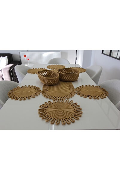 fa collection desing Runner din iută naturală, cu model, răchită, americană, pentru masă, pentru măsuță de cafea, Supla