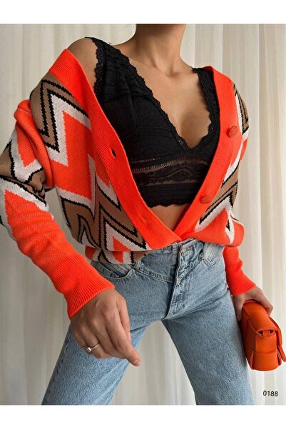 Modafeminen Knitwear Cardigan Tr0188Orange