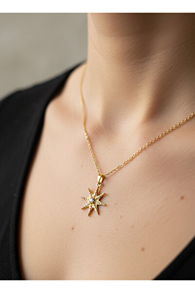 GKCBijoux 316L Çelik Gold Kararmaz Minimal Kadın Takı Kutup Yıldızı Kolye