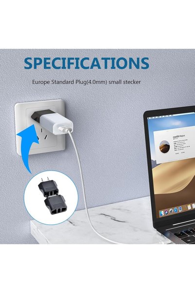 Derwell 2 Adet Türk Fişi Amerikan Tip Fiş Çevirici Seyahat Adaptörü 2 Pinli Düz Plug Travel Adapter Fiş Priz